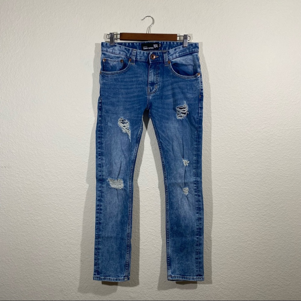 RSQ sz:30x30 Seattle Skinny Tapered Jeans Blue Distressed Ripped